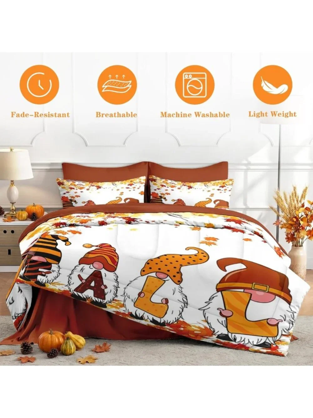 Cozy 7-Piece King Fall Comforter Set with Sheets - Vibrant Orange Bedding